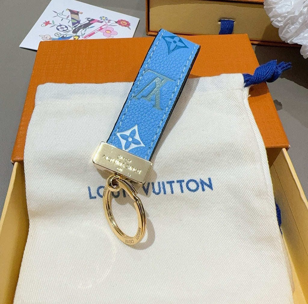 LOUIS VUITTON Leather Canvas Bag Charm Keychain