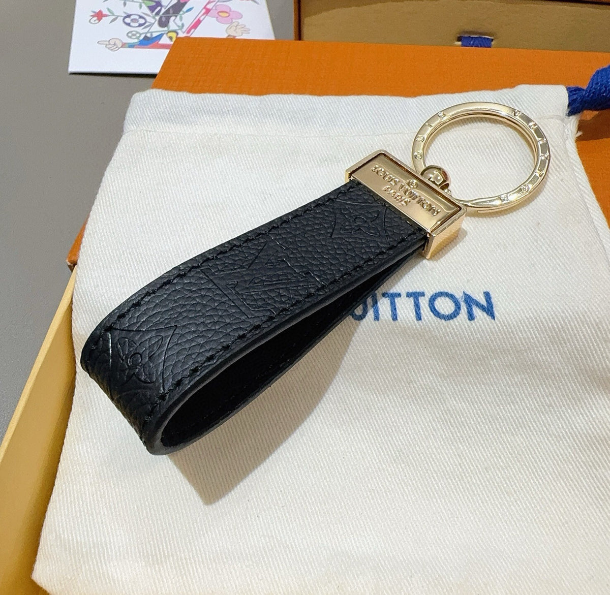 LOUIS VUITTON Leather Canvas Bag Charm Keychain
