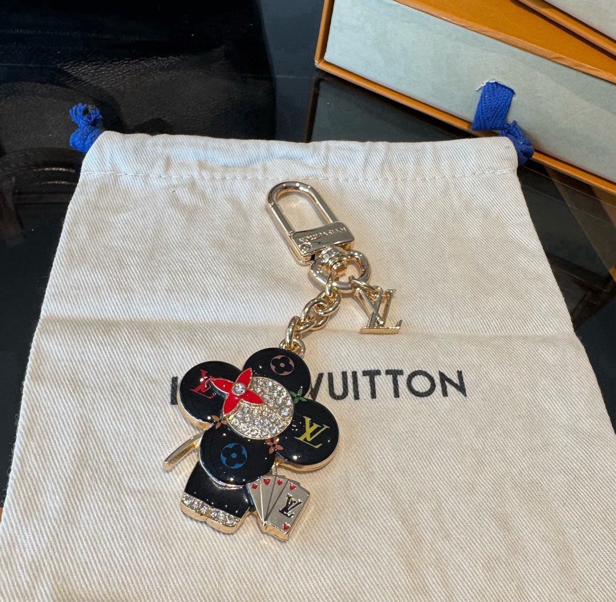 LOUIS VUITTON Canvas Flower Bag Charm Keychain