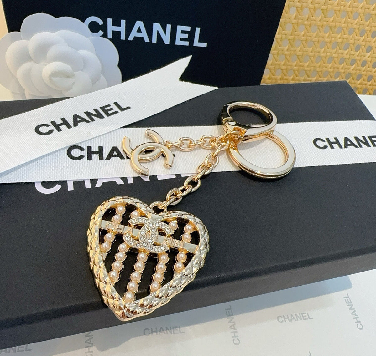 CHANEL Heart Bag Charm Keychain