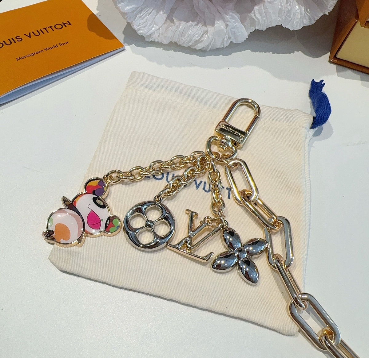 LOUIS VUITTON Canvas Metal Bag Charm Keychain