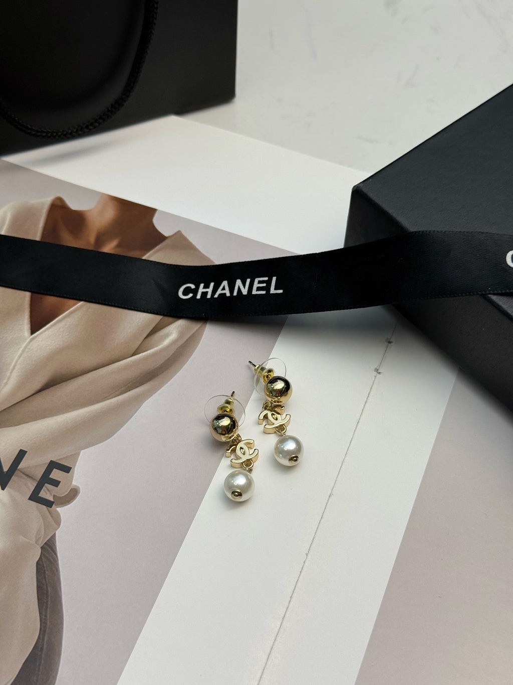 CHANEL Pearl Gold-Tone Earrings