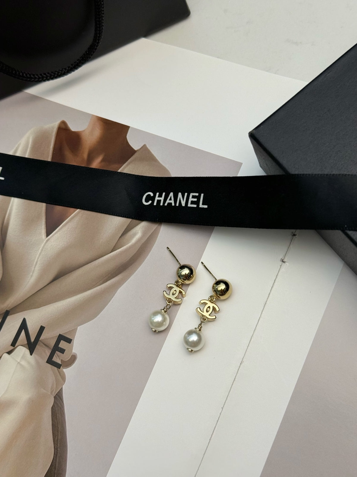 CHANEL Pearl Gold-Tone Earrings