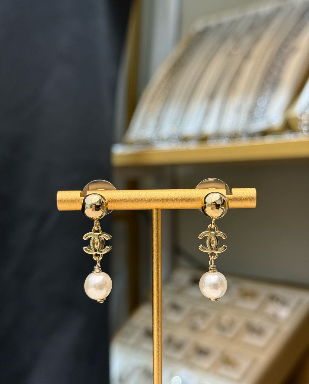 CHANEL Pearl Gold-Tone Earrings