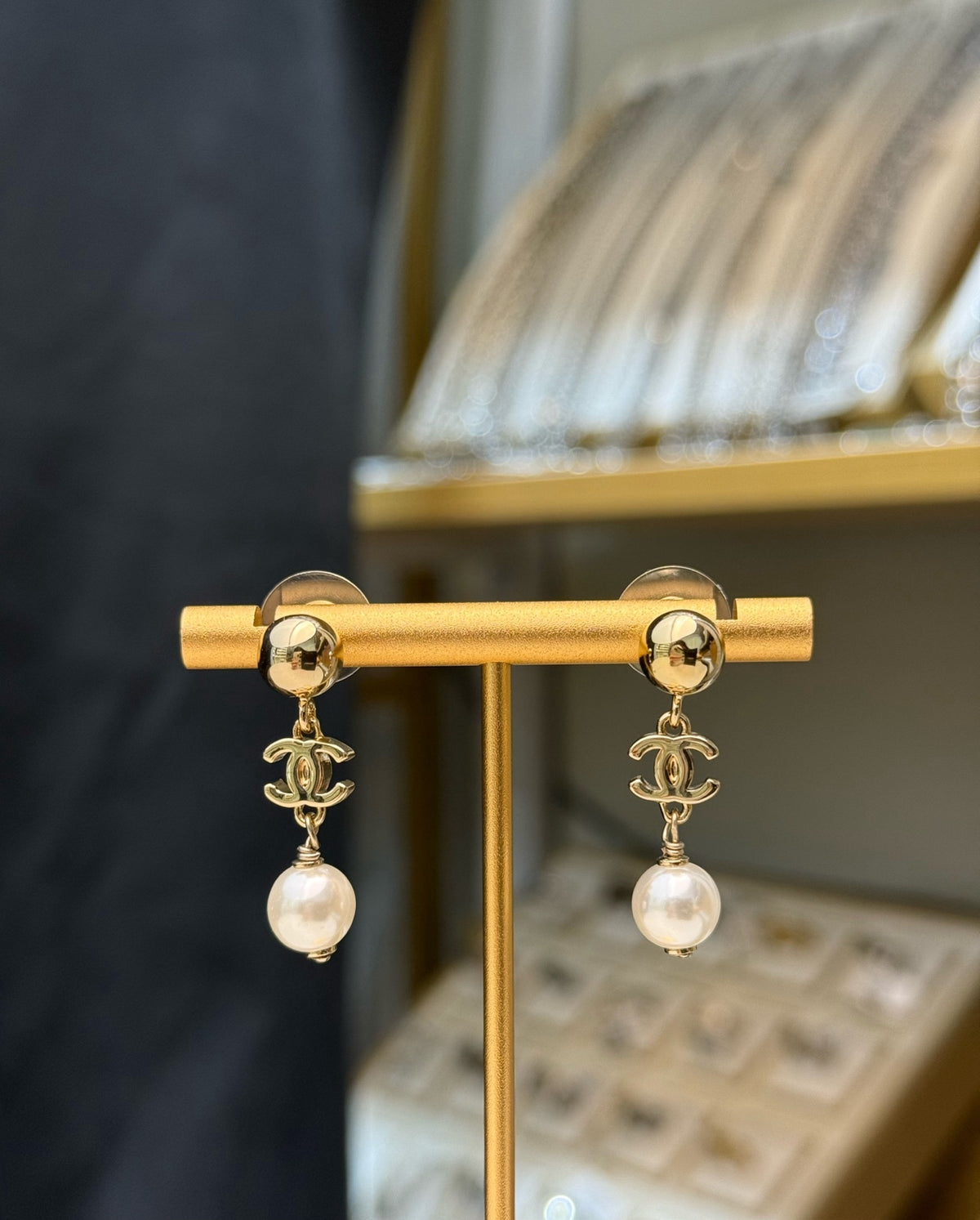 CHANEL Pearl Gold-Tone Earrings