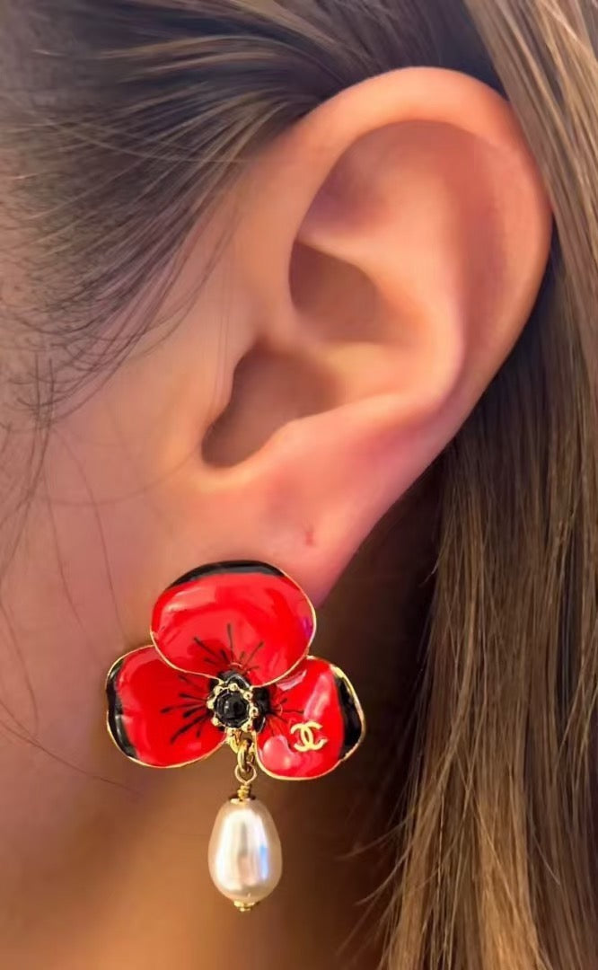 White Red Earrings