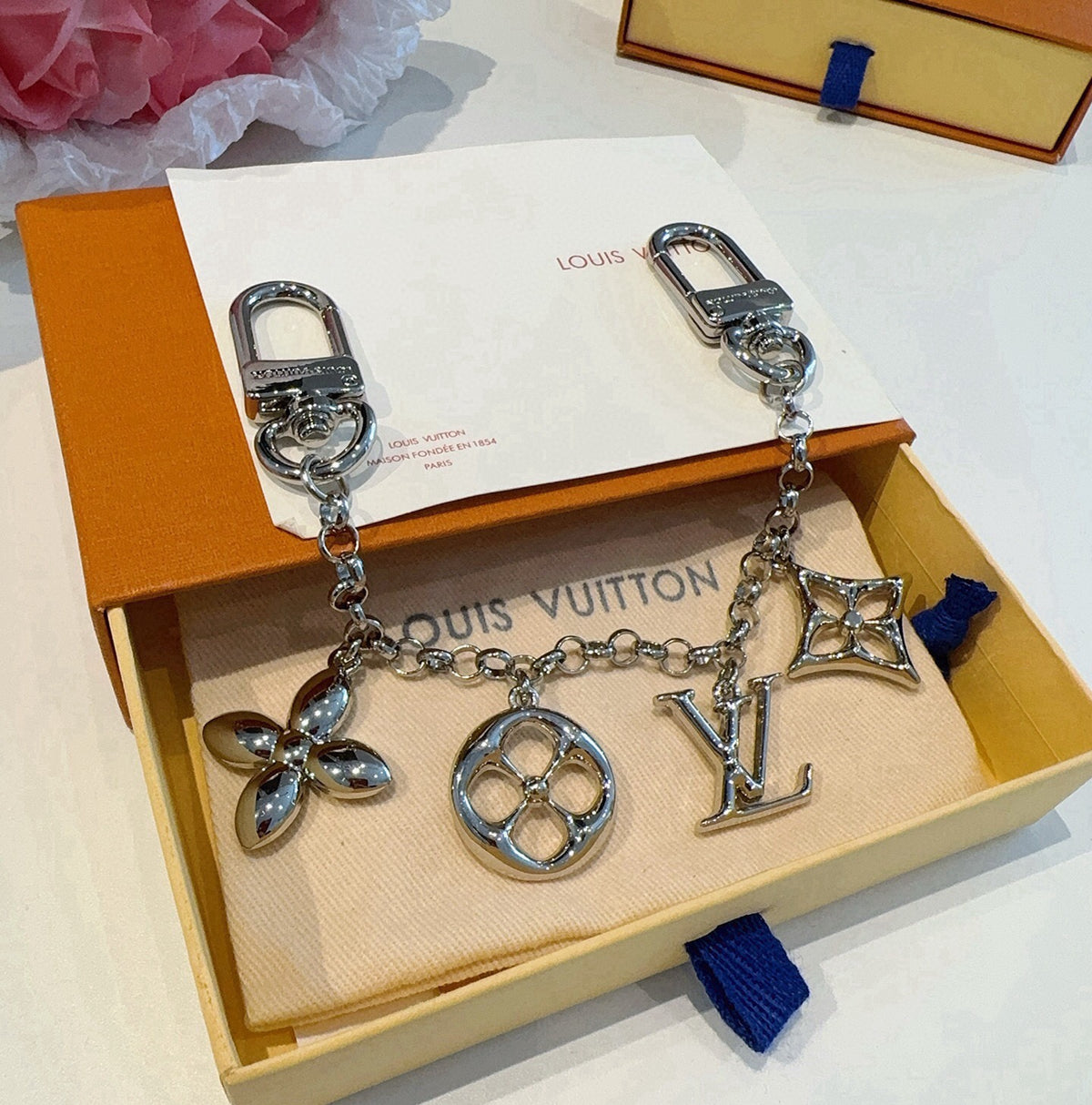 LOUIS VUITTON M01188 Canvas Flower Bag Charm Keychain
