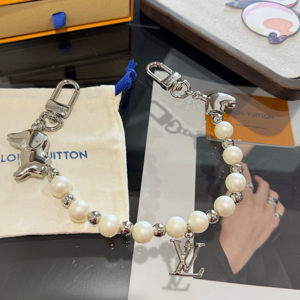 Pearl Logo Bag Charm Keychain