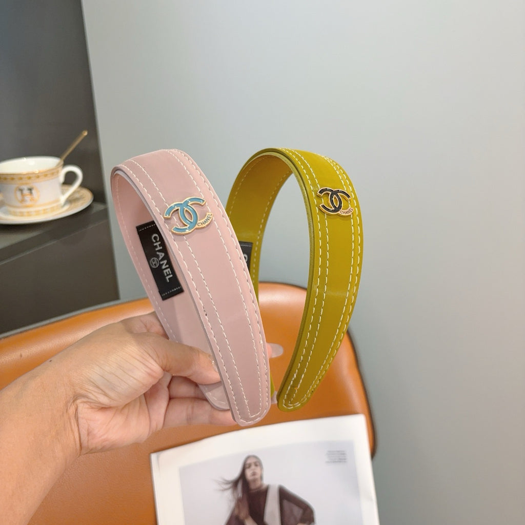 CHANEL Letter Logo Leather Metal Headband