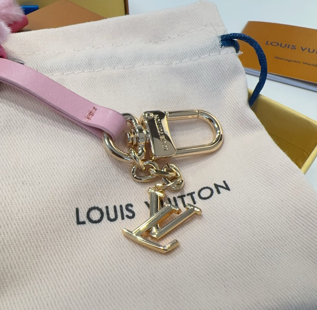 LOUIS VUITTON Leather Metal Bag Charm Keychain