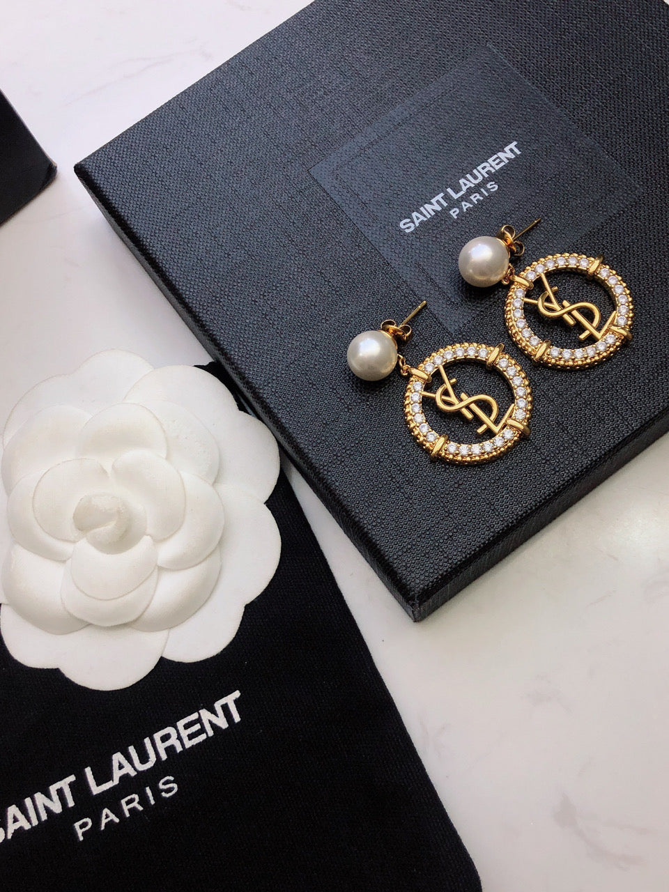 SAINT LAURENT Pearl White Earrings