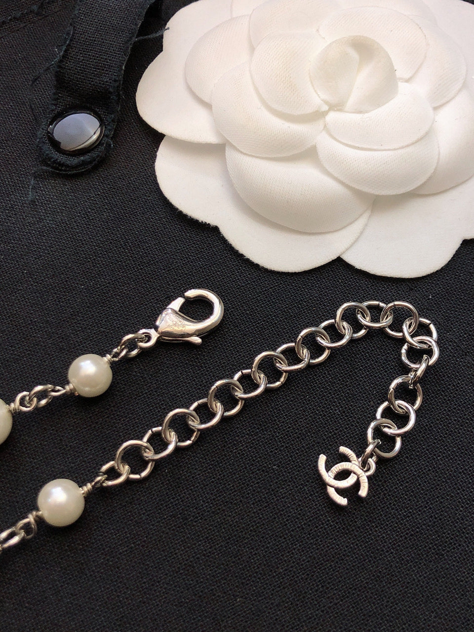 CHANEL Pearl Crystal Double-C Long Necklace