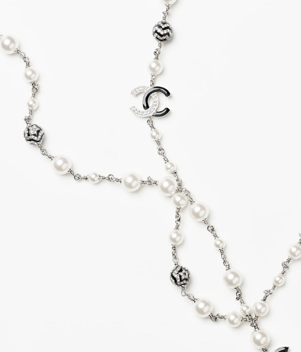 CHANEL Pearl Crystal Double-C Long Necklace