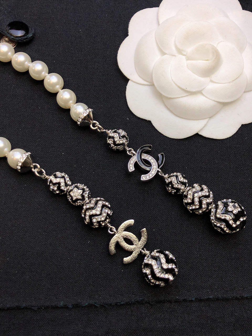 CHANEL Pearl Crystal Double-C Long Necklace