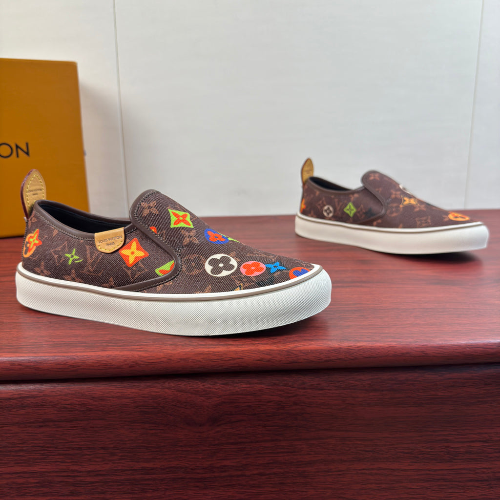 LV Patterned Canvas-Style Slip-On Sneakers