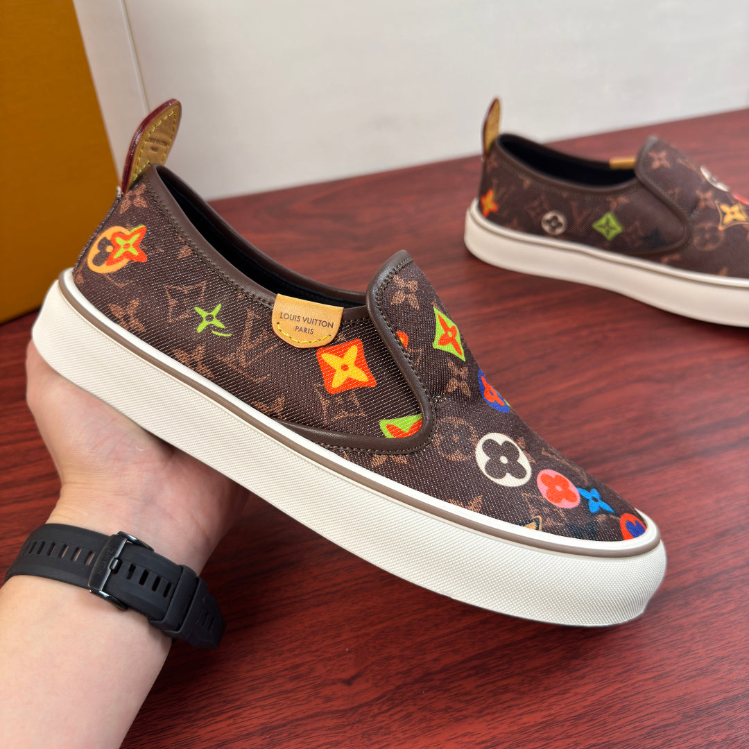 LV Patterned Canvas-Style Slip-On Sneakers