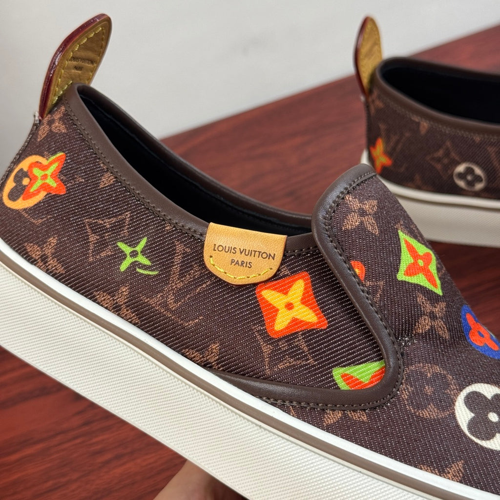 LV Patterned Canvas-Style Slip-On Sneakers