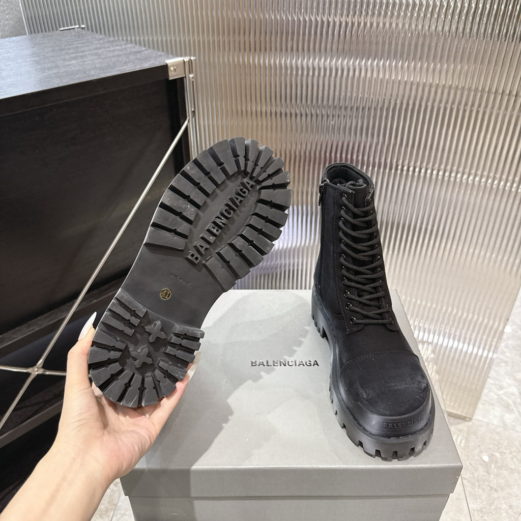 Balenciaga Logo-Print Canvas Combat Boots #01