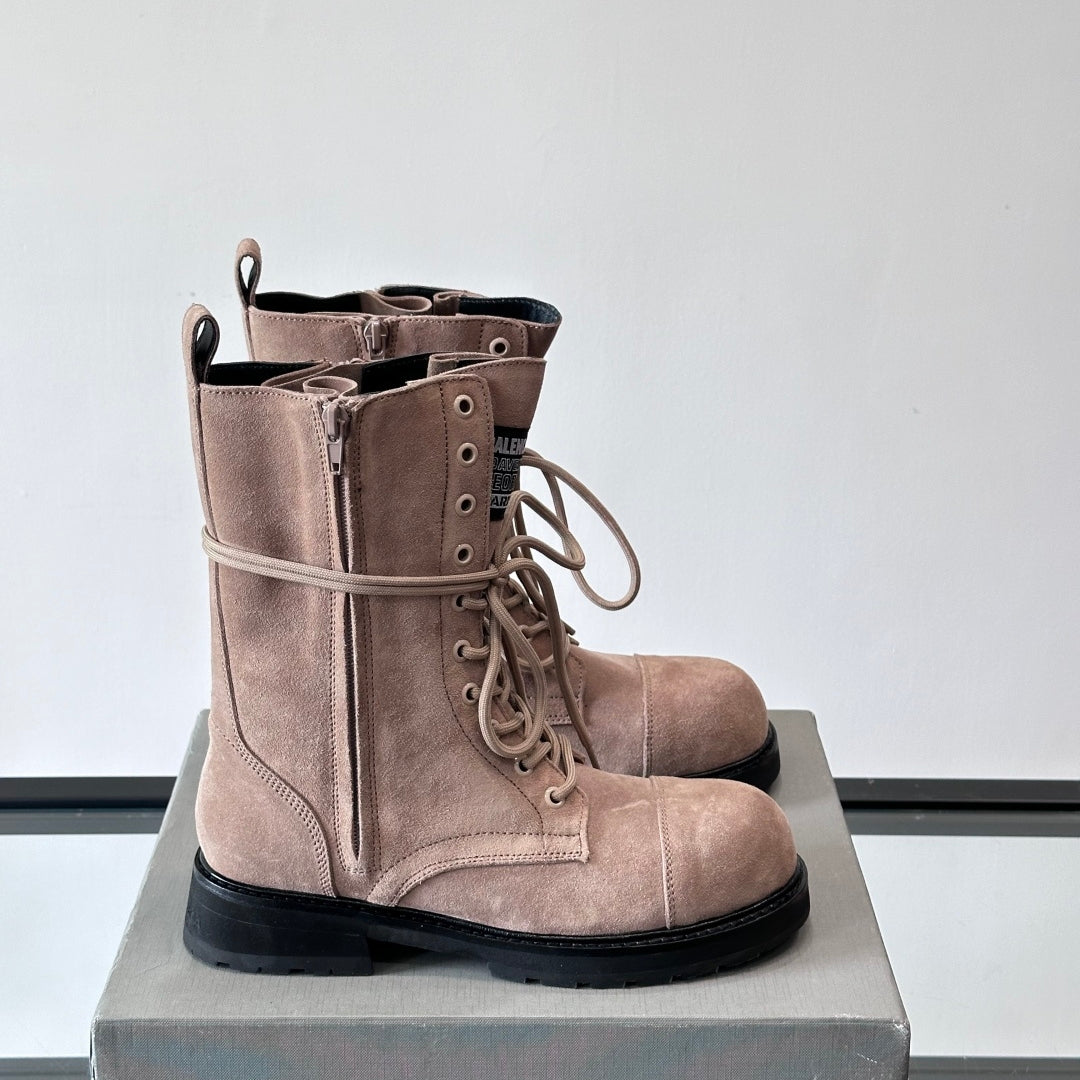 Balenciaga Logo-Print Canvas Combat Boots | Chunky Lug Sole