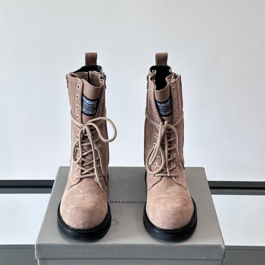 Balenciaga Logo-Print Canvas Combat Boots | Chunky Lug Sole