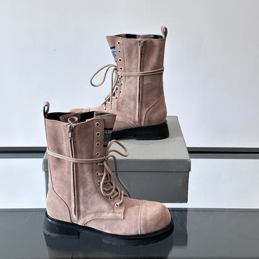 Balenciaga Logo-Print Canvas Combat Boots | Chunky Lug Sole