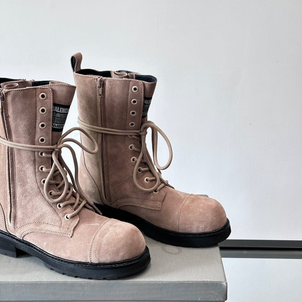 Balenciaga Logo-Print Canvas Combat Boots | Chunky Lug Sole