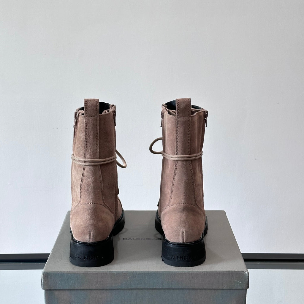 Balenciaga Logo-Print Canvas Combat Boots | Chunky Lug Sole