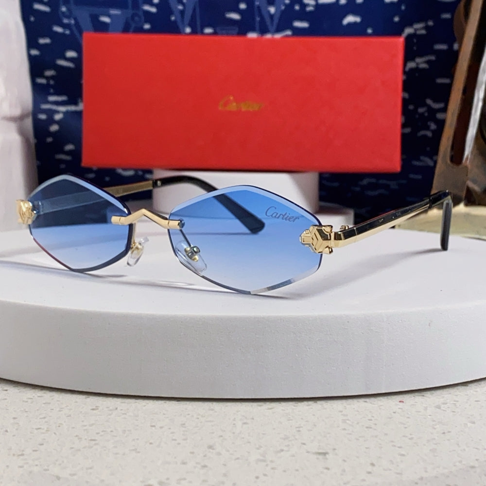 Cartier Blue Oval Sunglasses with Gold-Tone Accents