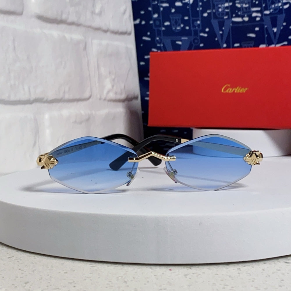 Cartier Blue Oval Sunglasses with Gold-Tone Accents