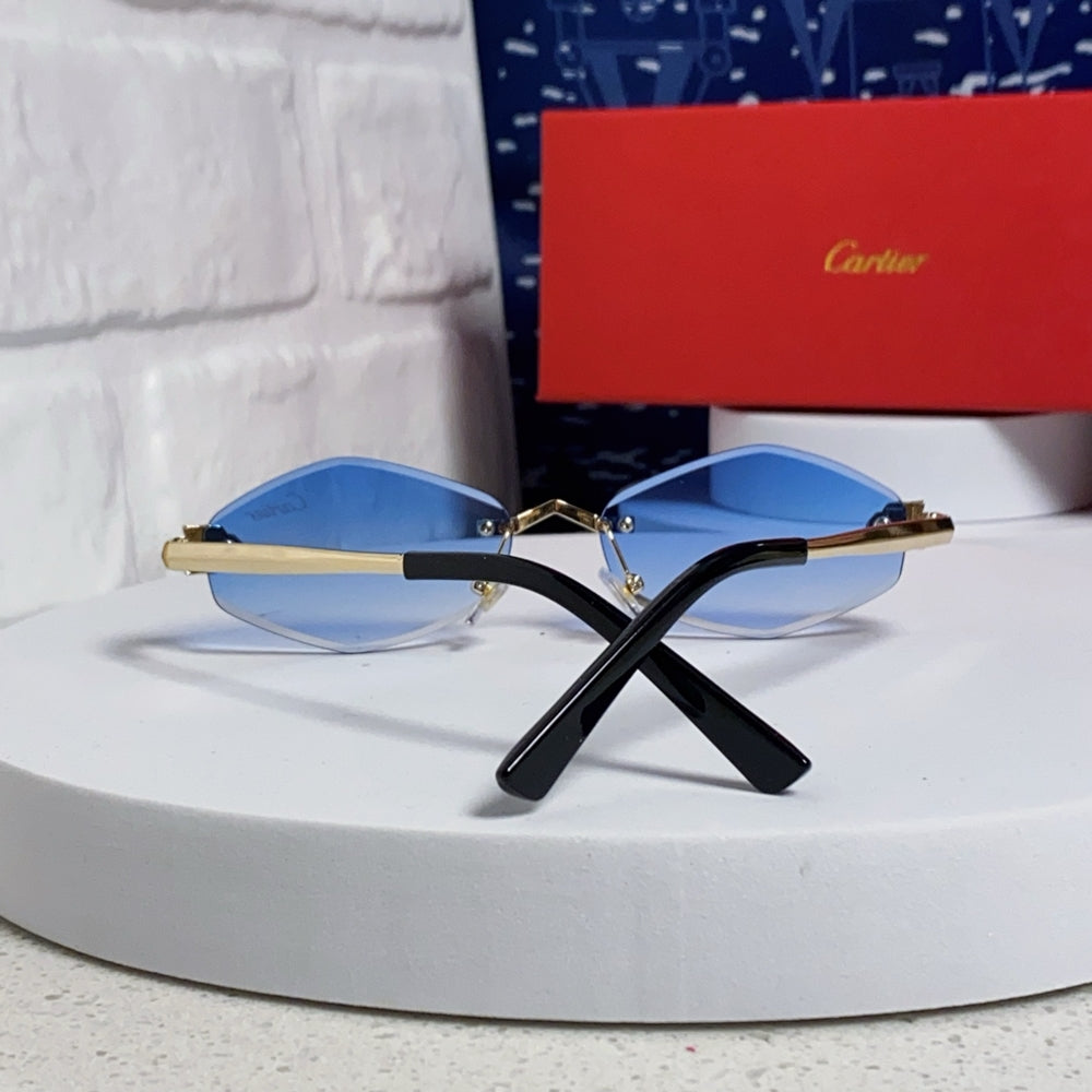 Cartier Blue Oval Sunglasses with Gold-Tone Accents