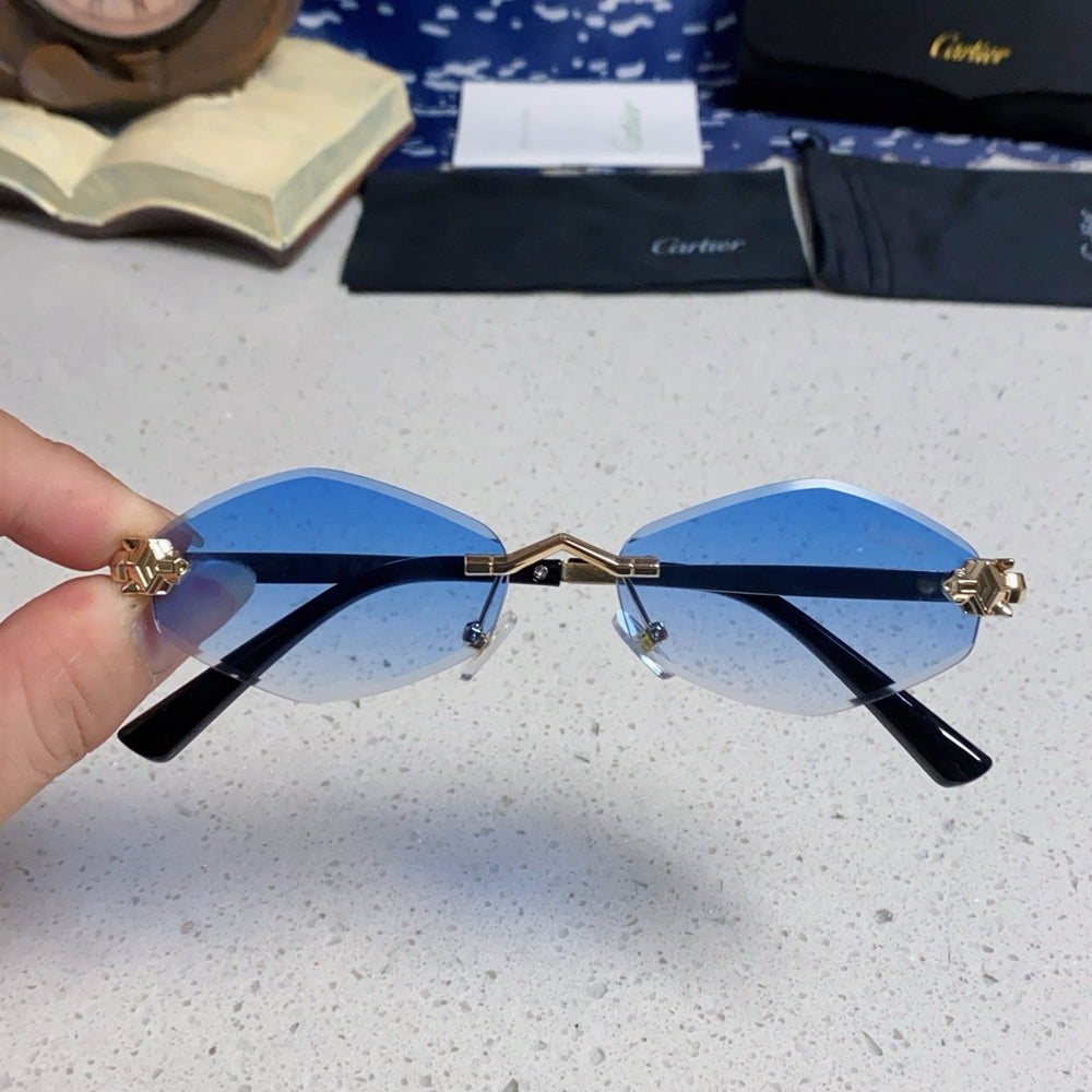 Cartier Blue Oval Sunglasses with Gold-Tone Accents