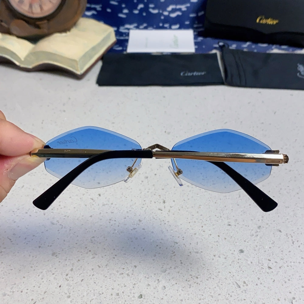 Cartier Blue Oval Sunglasses with Gold-Tone Accents