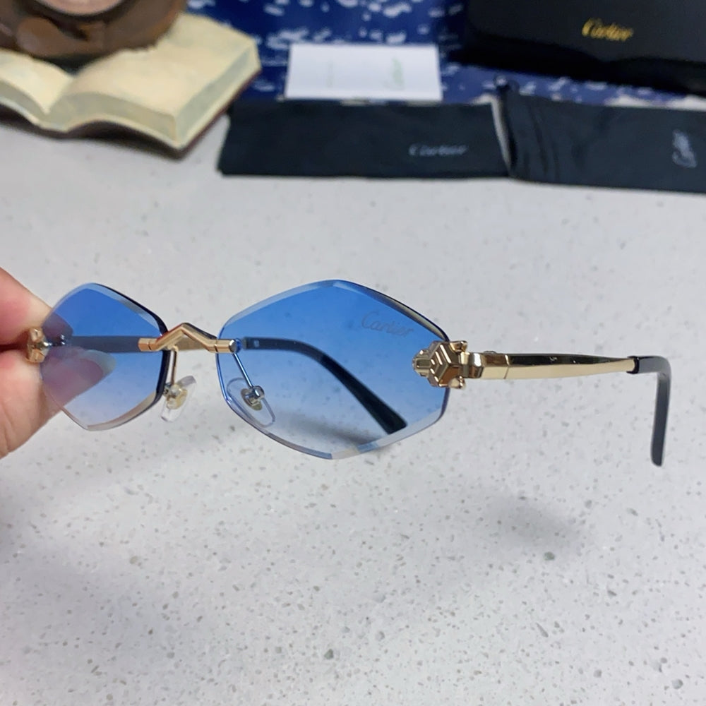Cartier Blue Oval Sunglasses with Gold-Tone Accents