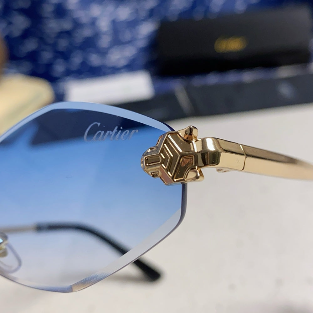 Cartier Blue Oval Sunglasses with Gold-Tone Accents