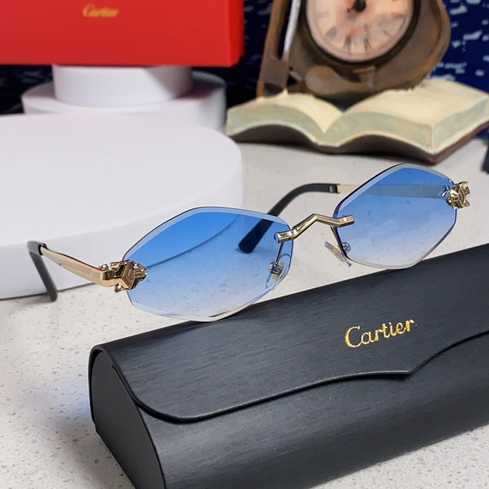 Cartier Blue Oval Sunglasses with Gold-Tone Accents