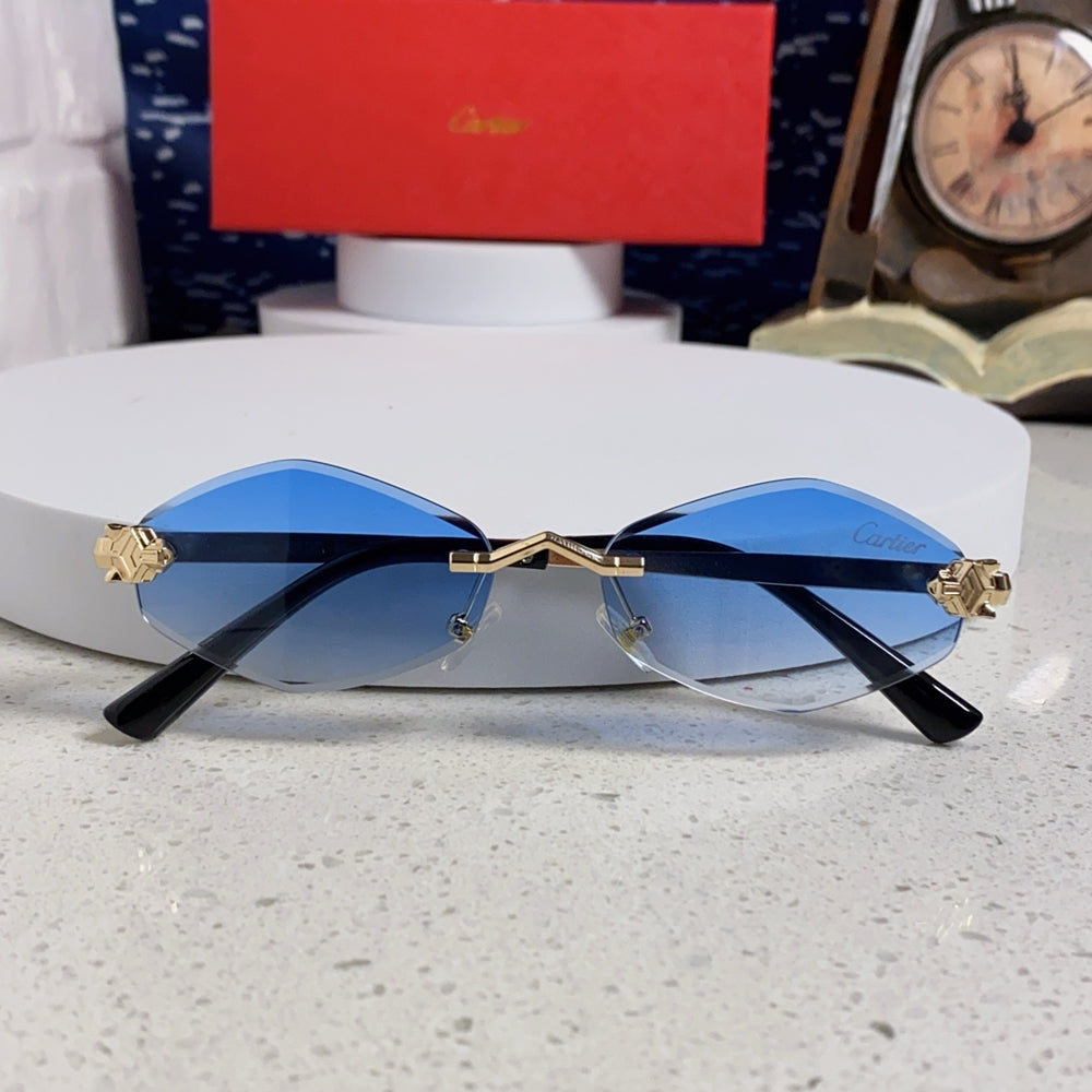 Cartier Blue Oval Sunglasses with Gold-Tone Accents
