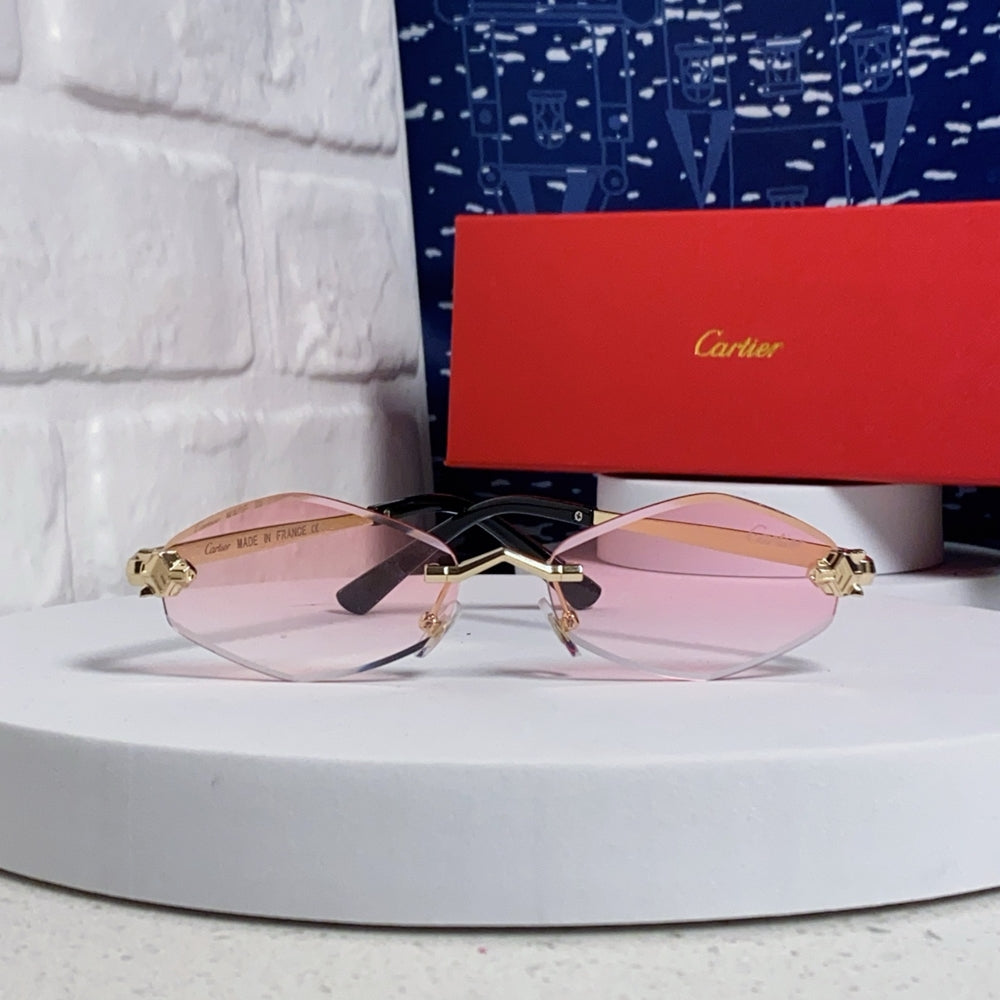 Cartier Pink Oval Sunglasses with Gold-Tone Accents