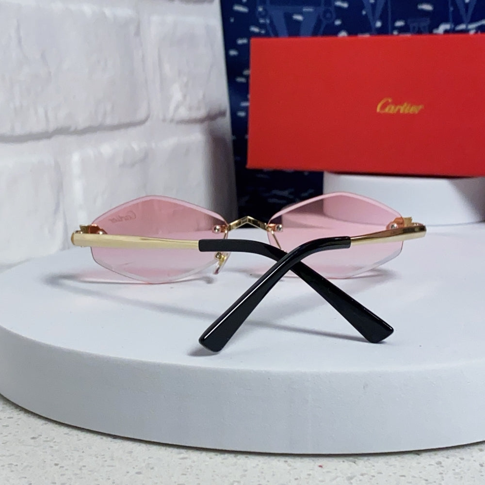 Cartier Pink Oval Sunglasses with Gold-Tone Accents
