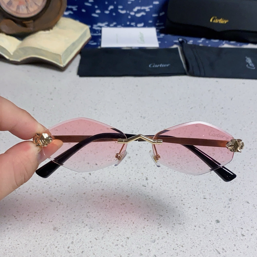 Cartier Pink Oval Sunglasses with Gold-Tone Accents