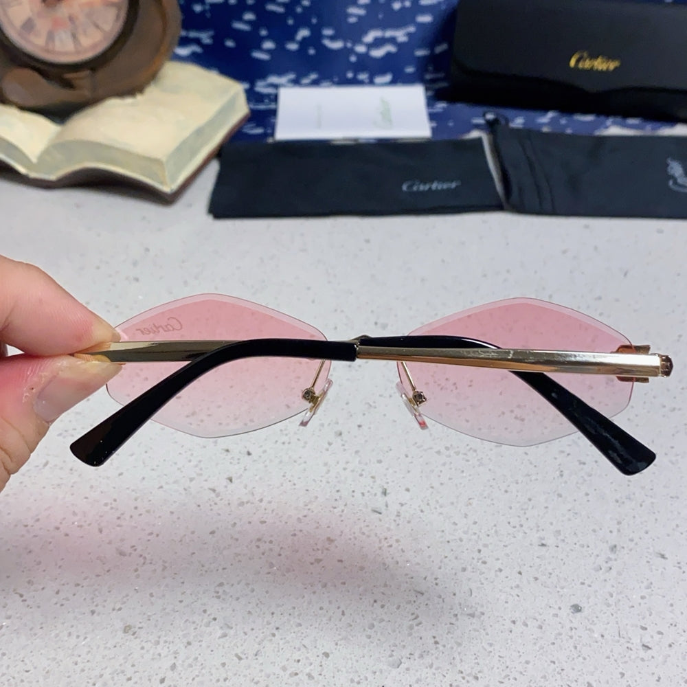 Cartier Pink Oval Sunglasses with Gold-Tone Accents