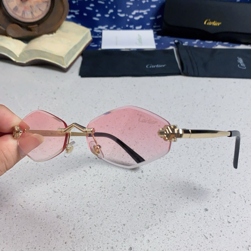 Cartier Pink Oval Sunglasses with Gold-Tone Accents