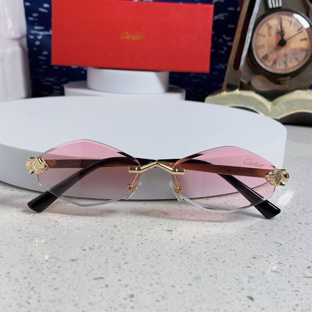 Cartier Pink Oval Sunglasses with Gold-Tone Accents